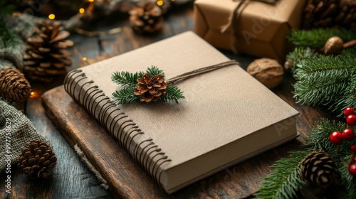 Festive Spiral Notebooks Mockup with Christmas Decoration in Ultra HD Realistic Photo