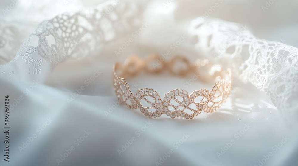 Delicate Gold Bracelet on White Fabric Delicate Gold Bracelet on White Fabric