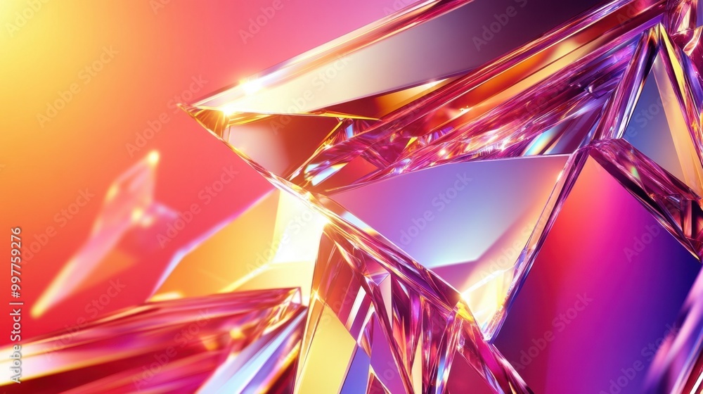 Vivid abstract banner with refractive crystal shapes shining brightly against a gradient background and ample space for text Vivid abstract banner with refractive crystal shapes shining brightly against a gradient background and ample space for text