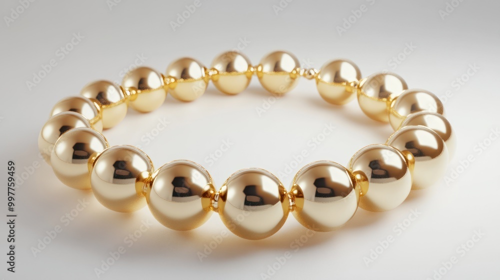 Gold Beads Necklace on White Background Gold Beads Necklace on White Background