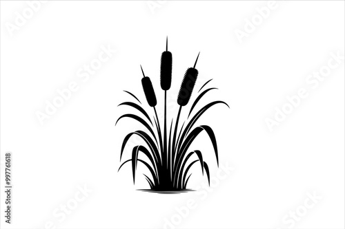 Cattail silhouette Vector icon on white background. Cattail reeds vector silhouette.
a set of Cattail reeds silhouette isolated on a white background.