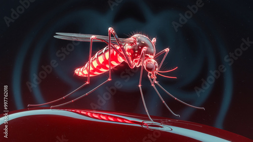 Microscopic view of a mosquito feeding on blood in a detailed and vibrant representation. photo