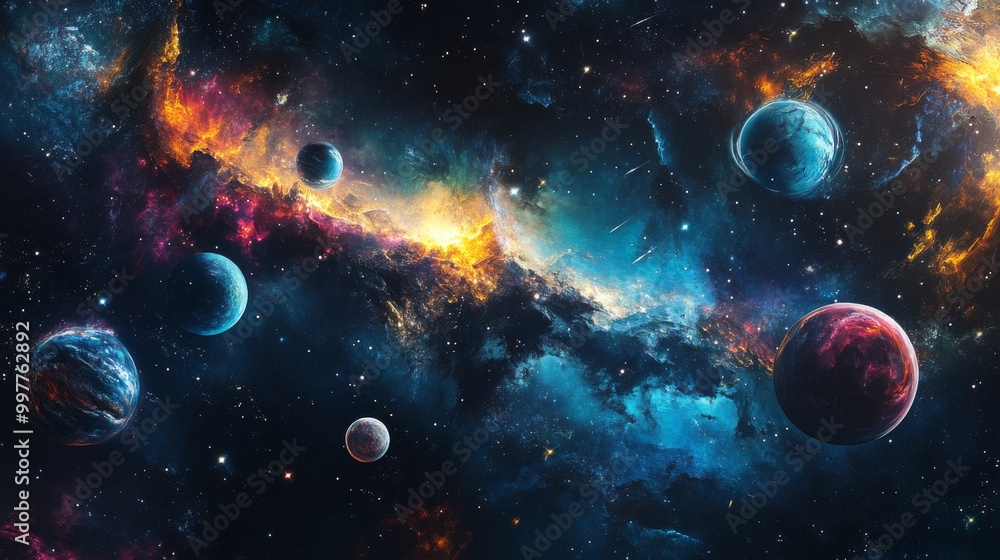 Cosmic Landscape with Planets and Nebulae in Space Cosmic Landscape with Planets and Nebulae in Space