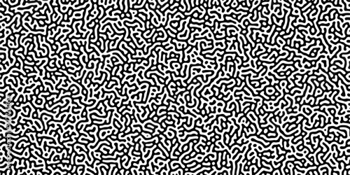 Turing reaction diffusion monochrome seamless pattern with chaotic motion .Linear design with biological shapes. Organic lines in memphis. abstract turing organic wallpaper background .	