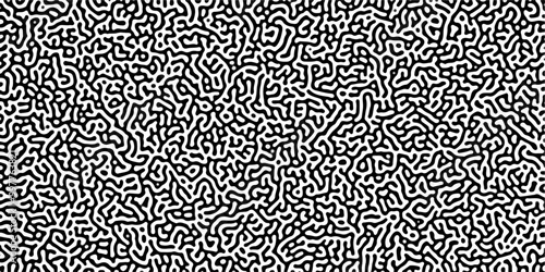 Turing reaction diffusion monochrome seamless pattern with chaotic motion .Linear design with biological shapes. Organic lines in memphis. abstract turing organic wallpaper background .	