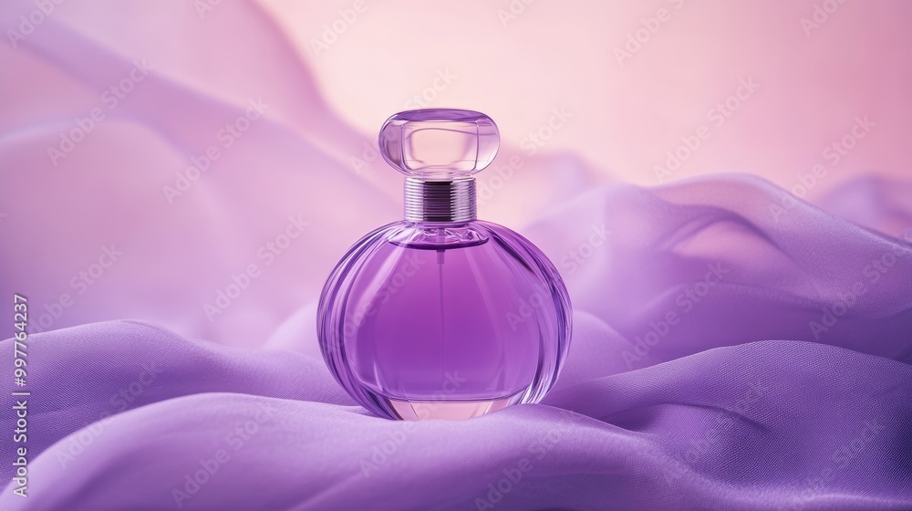 Elegant Purple Perfume Bottle on Soft Fabric Elegant Purple Perfume Bottle on Soft Fabric