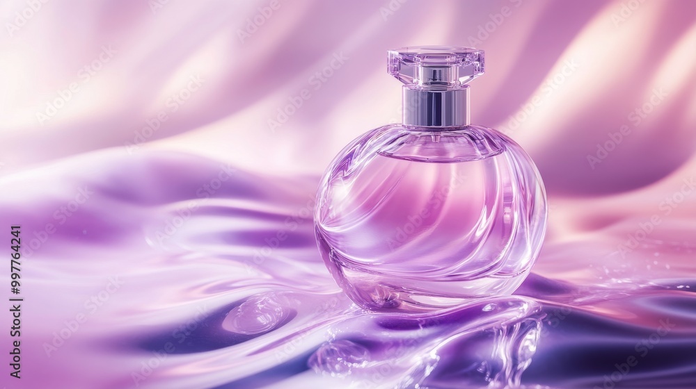 Elegant Perfume Bottle with Soft Lavender Background Elegant Perfume Bottle with Soft Lavender Background