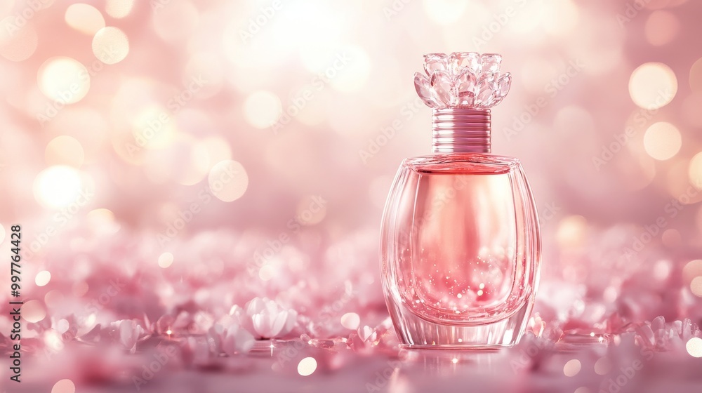 Elegant Perfume Bottle with Soft Pink Background Elegant Perfume Bottle with Soft Pink Background