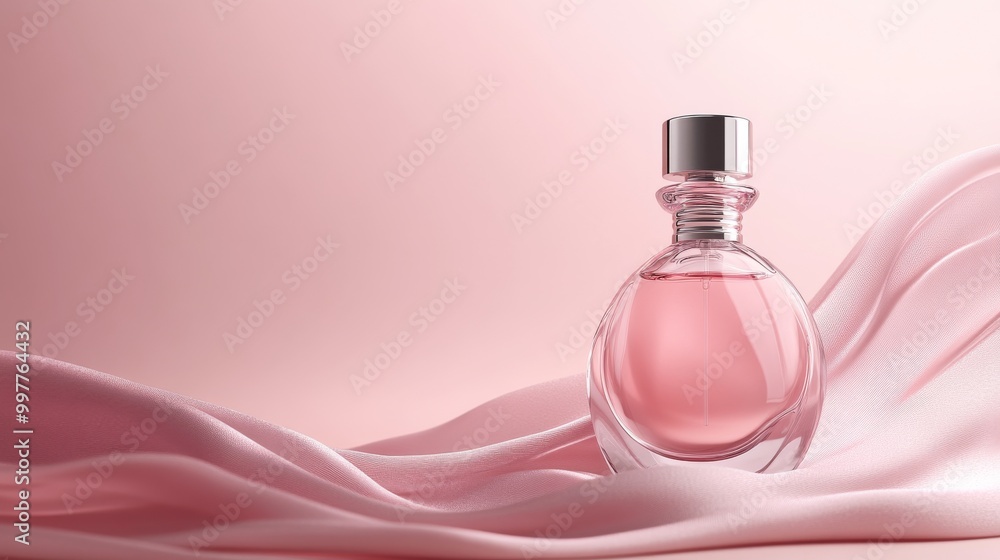 Elegant Perfume Bottle on Soft Silk Fabric Elegant Perfume Bottle on Soft Silk Fabric