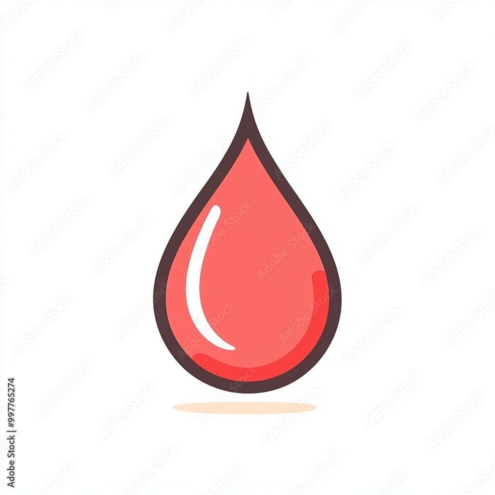 A simple yet striking illustration features a vibrant red blood drop outlined in black, set against a clean white background in a modern flat design A simple yet striking illustration features a vibrant red blood drop outlined in black, set against a clean white background in a modern flat design