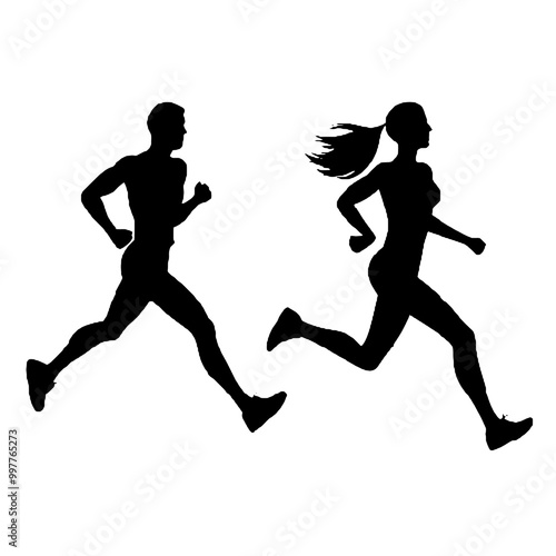 Fitness Jogging Silhouettes Men and Women Vector Transparent Background