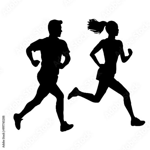 Fitness Jogging Silhouettes Men and Women Vector Transparent Background