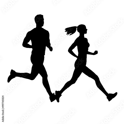 Runners Men and Women Silhouette Vector Illustration