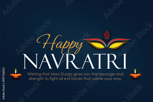 illustration of Goddess Durga in Happy Dussehra Navratri background with text in Hindi Shubh navratri meaning happy navratri