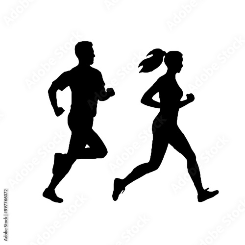 Men and Women Fitness Running Silhouette Vector Illustration