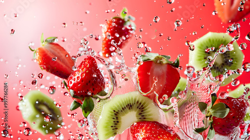 Fototapeta Naklejka Na Ścianę i Meble -  fruits and vegetables splashing in a graphic advertising background.