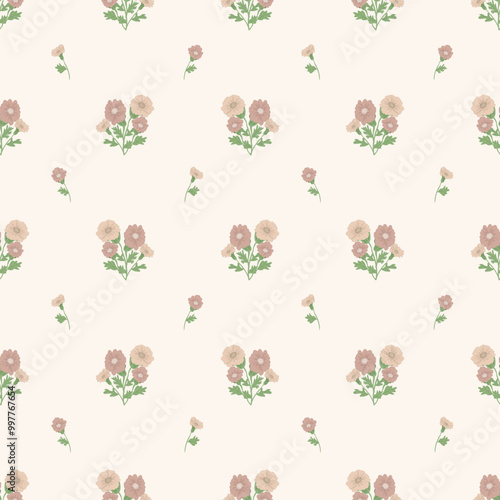 Earthy Pastel Floral on White Background Seamless Patterns