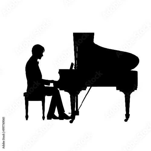 Silhouette of Classical Pianist Vector Transparent Background