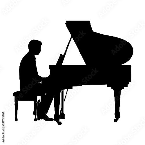 Silhouette of Piano Player Vector Transparent Background