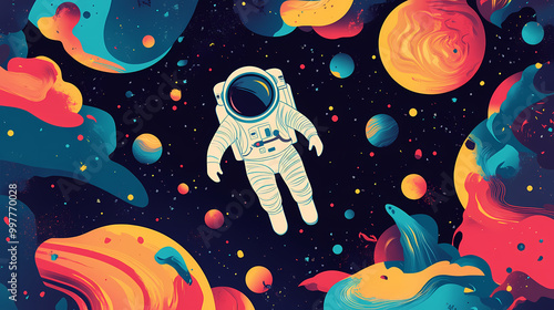 Fototapeta Naklejka Na Ścianę i Meble -  Outer space odyssey astronauts alien encounters and co flat banner theme. Space Odyssey. Illustration