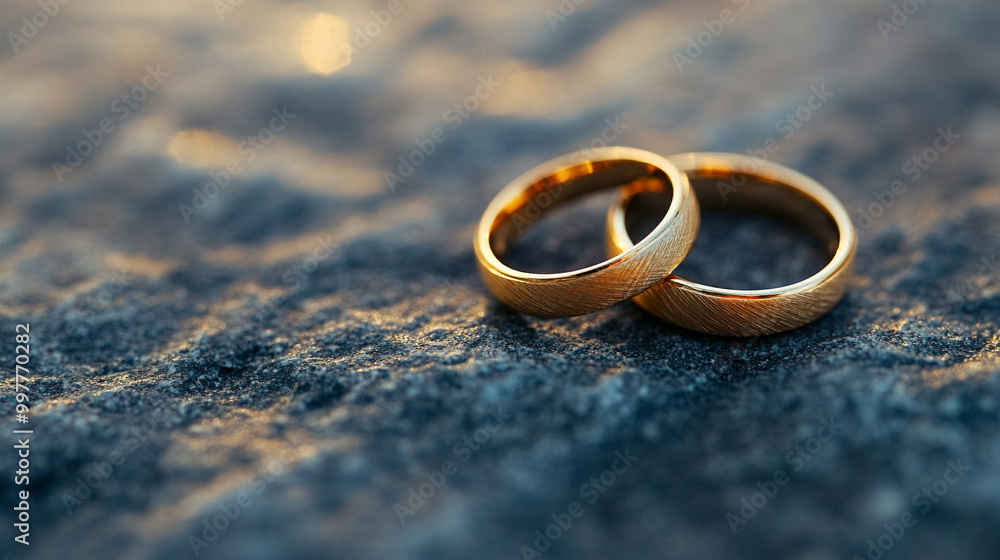 close-up shot of two gold wedding rings resting on textured fabric, symbolizing eternal love, commitment, and the sacred bond of marriage, highlighting the timeless significance of union close-up shot of two gold wedding rings resting on textured fabric, symbolizing eternal love, commitment, and the sacred bond of marriage, highlighting the timeless significance of union