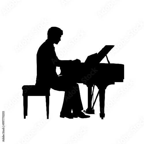 Silhouette of Solo Pianist Vector Illustration