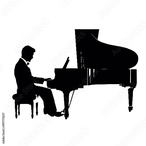 Silhouette of Solo Pianist Vector Illustration