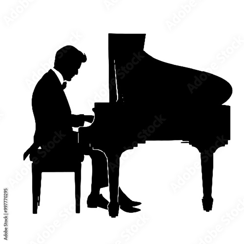 Artistic Pianist Silhouette Vector Illustration Transparent Background