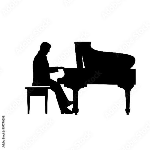 Artistic Pianist Silhouette Vector Illustration Transparent Background