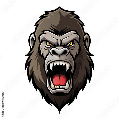 Angry gorilla head vector image, isolated on white bckground
 photo