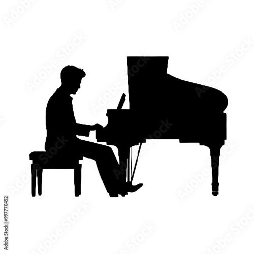 Pianist in Action Silhouette Vector Transparent Background