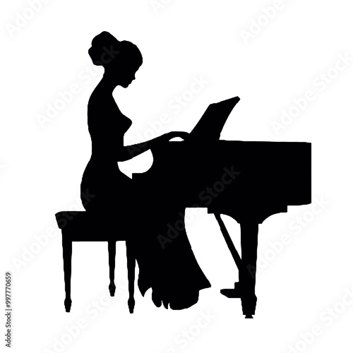 Silhouette of Classical Pianist Vector Transparent Background