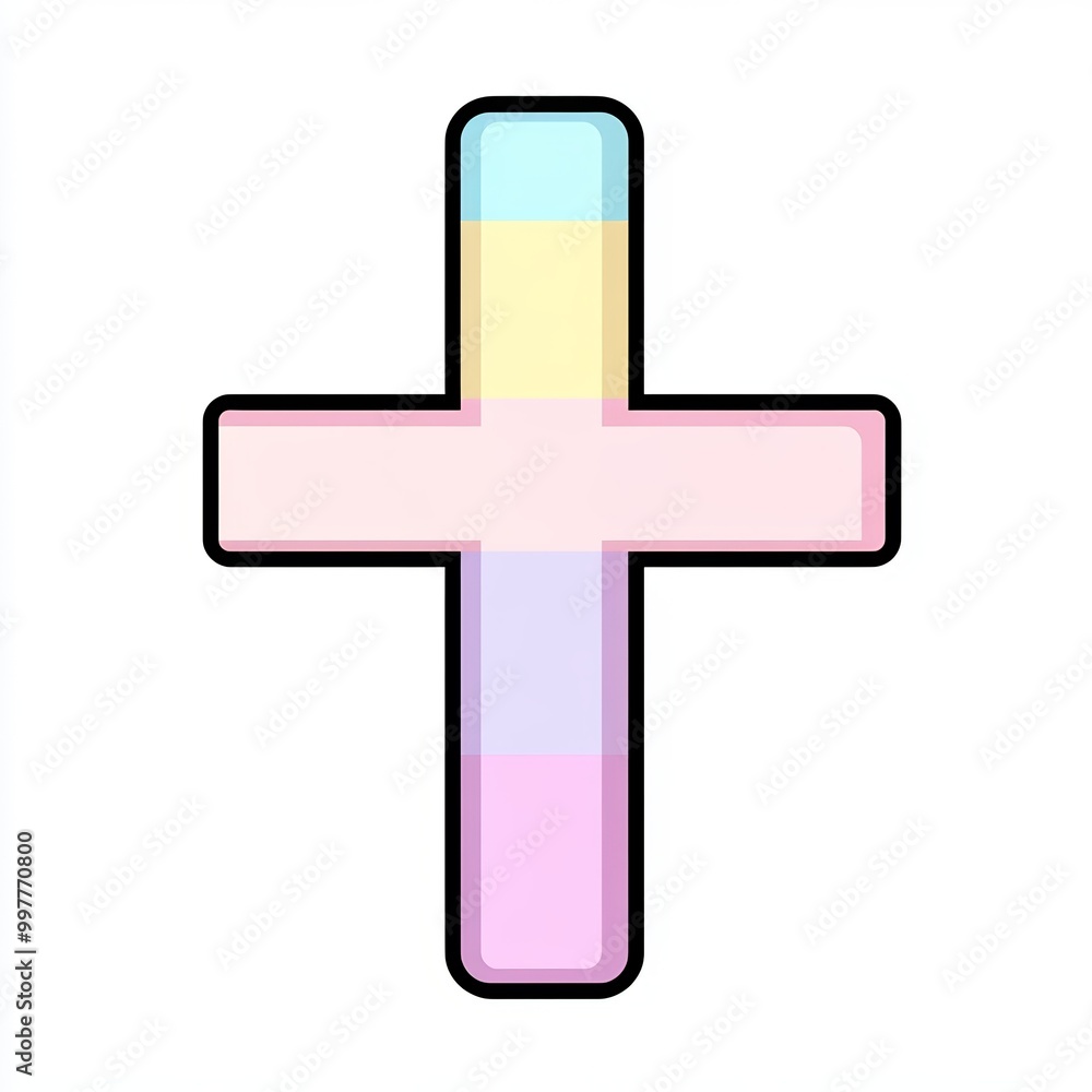 Fototapeta premium artwork features a minimalist cross in soft pastel tones against a white backdrop, emphasizing its simple and flat design style