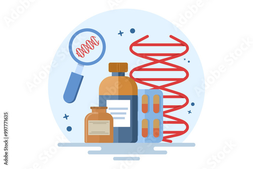 Concept of pharmaceutical drug products produced from biological sources. Biopharmaceutical products, biopharmacological products, medical products, natural pharmaceuticals. Flat vector illustration.