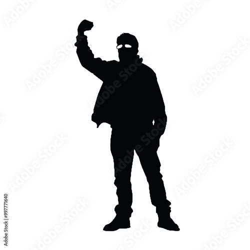 Raised Fist Protester Silhouette Vector Illustration