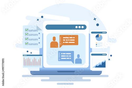 Project management software concept, Team management, Project planning, Team collaboration software that manages business teams, task management to organize project tasks, flat vector illustration.