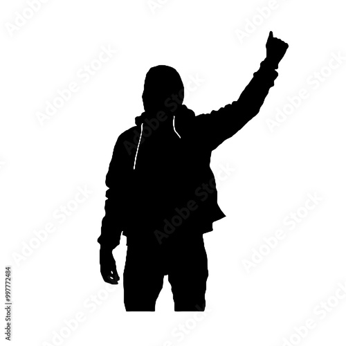 Outlined Protester Silhouette Vector Transparent Background