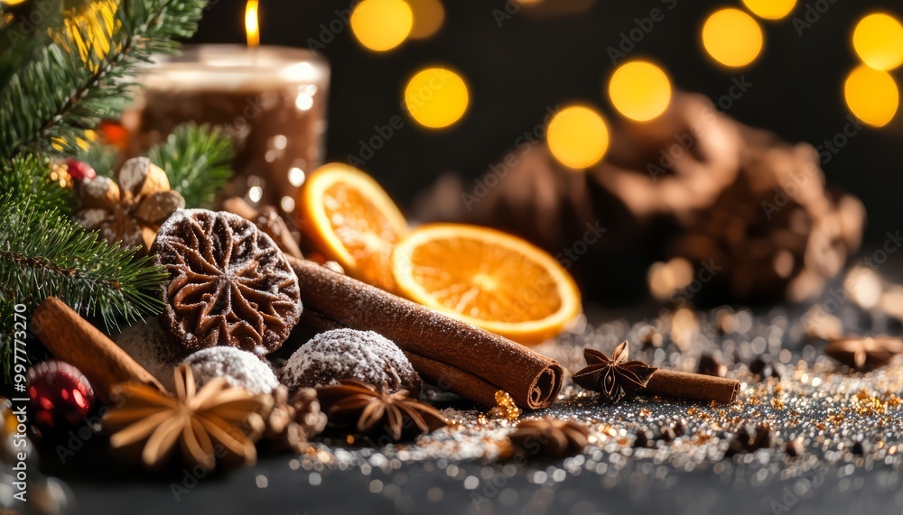 Orange slices and spices for festive decorations Orange slices and spices for festive decorations