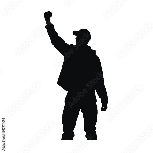 Silhouette of a Protester with Raised Arm Vector Illustration