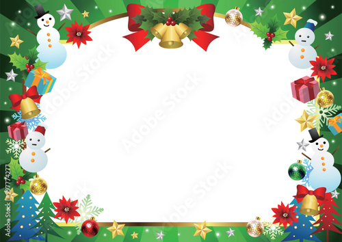 クリスマスフォトフレーム、かわいい、バースト、緑、横