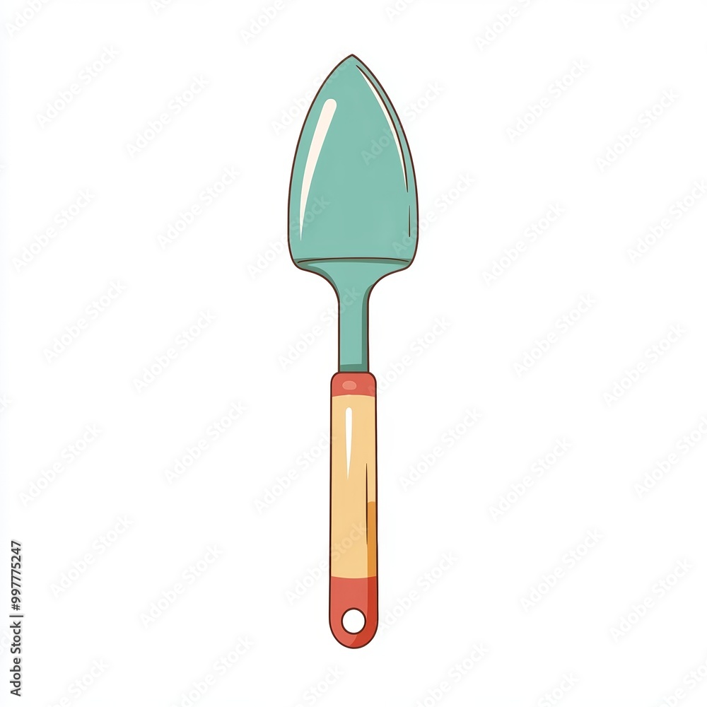 illustration showcases a garden trowel in a flat design, emphasizing its pastel colors against a clean white background, perfect for gardening lovers illustration showcases a garden trowel in a flat design, emphasizing its pastel colors against a clean white background, perfect for gardening lovers