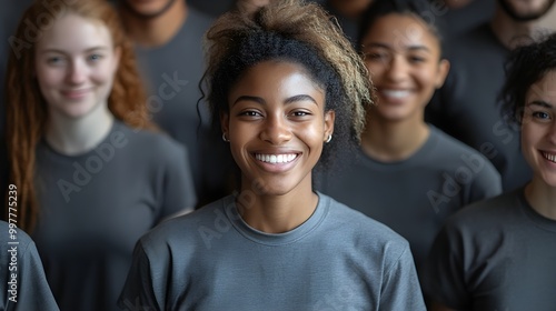 Artistic representation of a community in gray shirts, symbolizing neutrality and understated elegance in a creative setting, focus on creative collaboration, whimsical, Multilayer