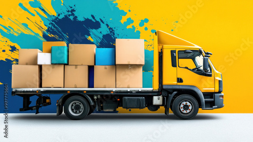 A delivery truck fully loaded with goods, prepared for efficient and secure transport photo