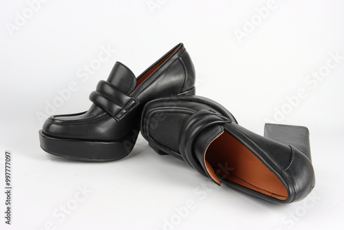 black high heel shoe isolated on white , business shoes
