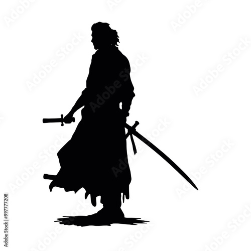 Ancient Samurai Silhouette Vector Illustration