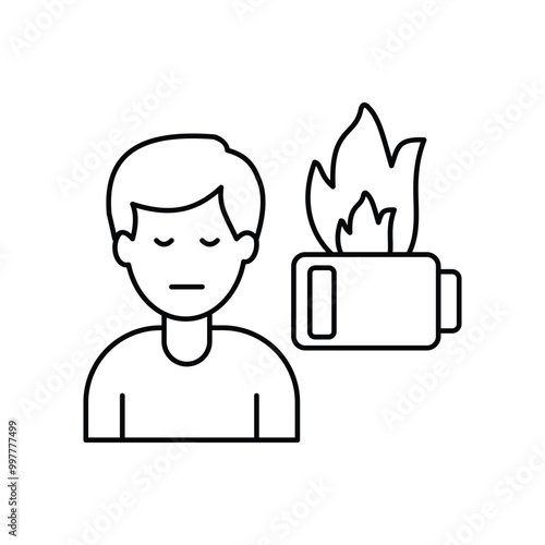 burnout line icon with white background vector stock illustration