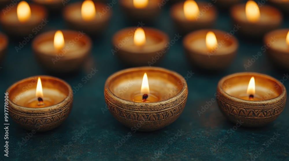 Warm glow of traditional oil lamps during a festive celebration Warm glow of traditional oil lamps during a festive celebration