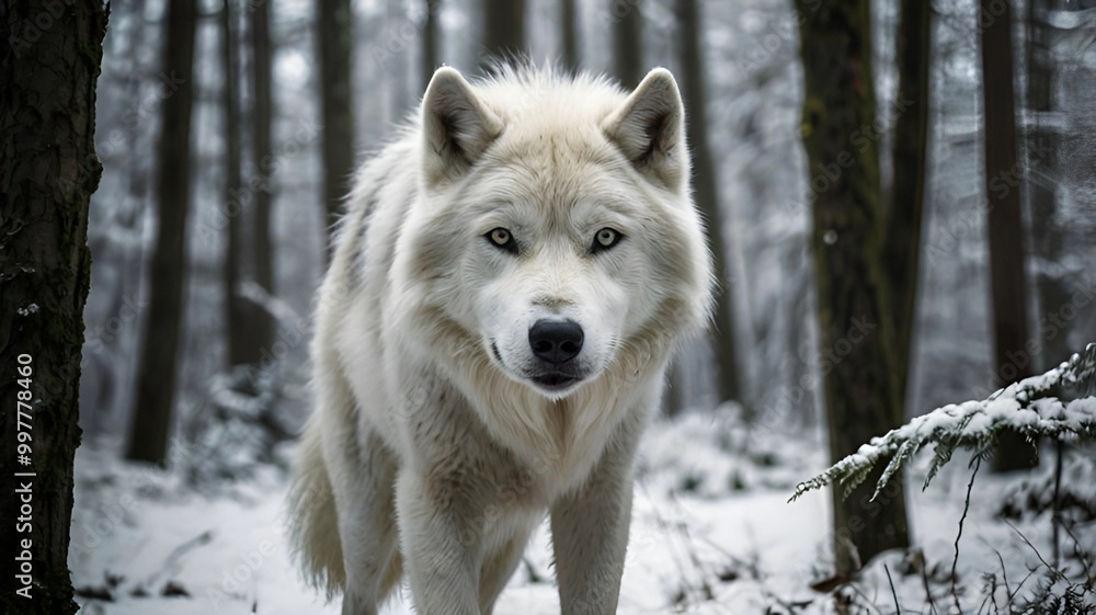 Fototapeta premium Angry wolf in a winter forest