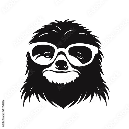 Lazy Sloth Wearing Glasses Silhouette Transparent Background