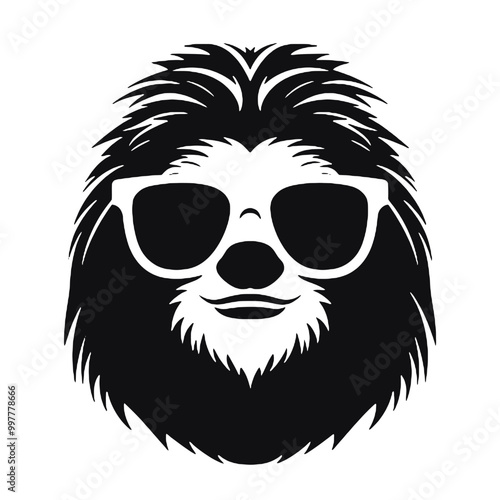 Lazy Sloth Wearing Glasses Silhouette Transparent Background